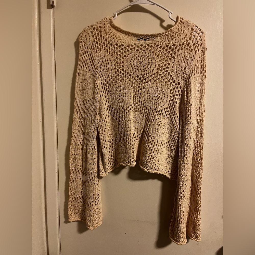 Zara Beige Crochet Tie-Front Top - Picture 3 of 3